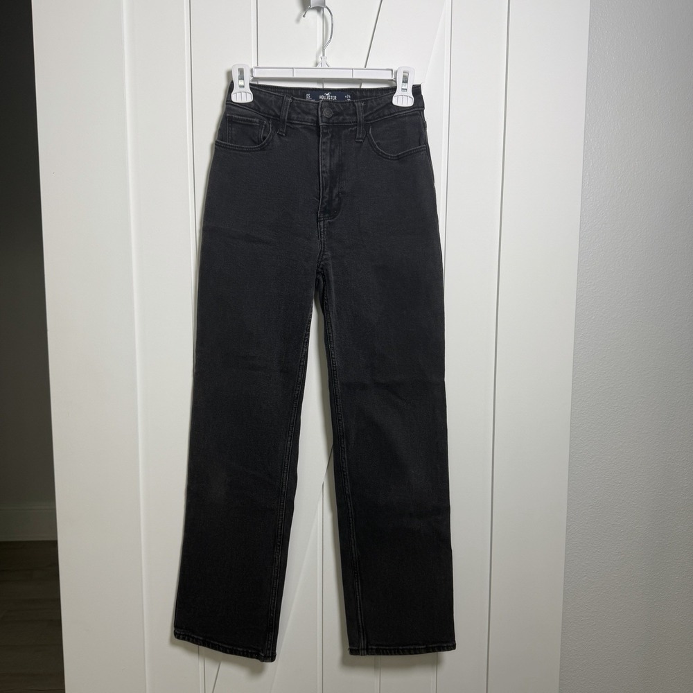 Hollister Ultra High-Rise Dad Jeans Women's 0S W24 L29 Straight Black Streetwear